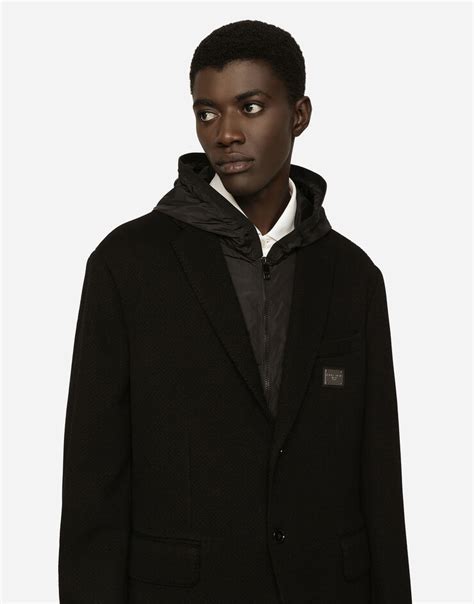 Hooded jersey jacket and nylon vest in Black for Men